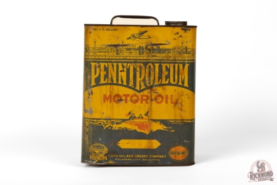 Rare Penntroleum Motor Oil Two Gallon Rectangle Metal Can