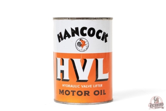 Hancock HVL Motor Oil One Quart Round Metal Can