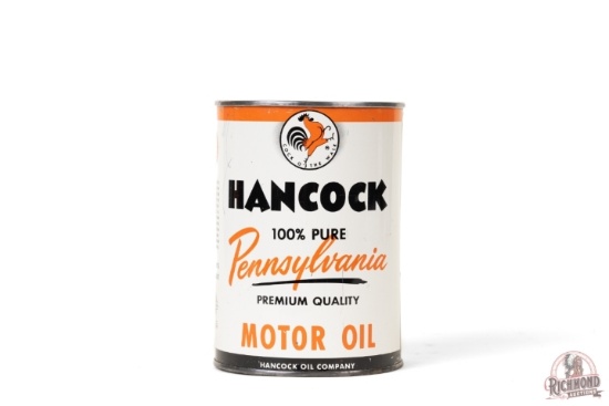 Hancock Pennsylvania Motor Oil 1 Quart Round Metal Can