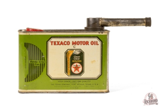 Texaco Motor Oil Handy-Grip Half Gallon Flat Metal Can