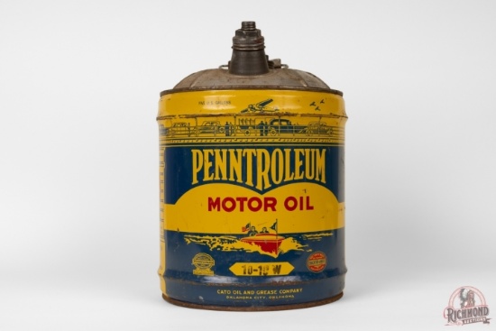 Penntroleum Motor Oil Five Gallon Round Metal Can