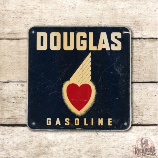 Douglas Gasoline & Winged Heart Logo Single Sided Metal Pump Sign TAC 7.9