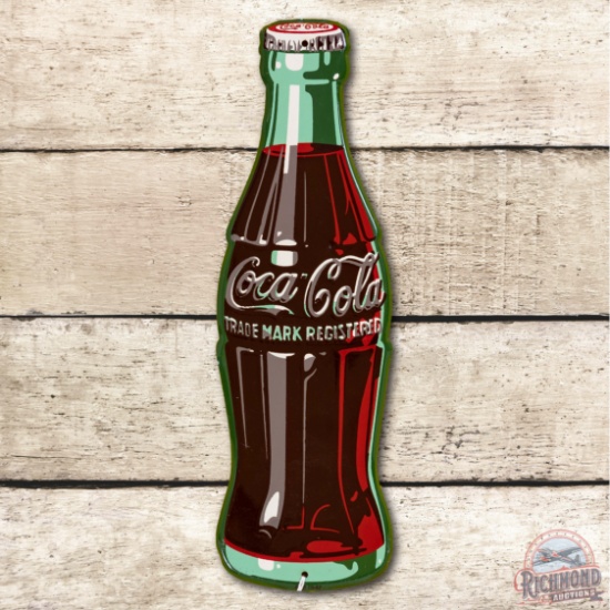 1957 Coca-Cola Bottle Shaped Embossed Metal Sign TAC 9