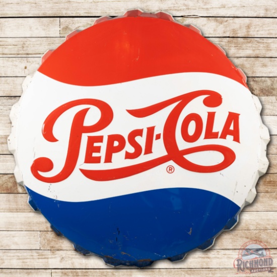 6' Large Pepsi Cola Bottlecap Embossed Metal Sign TAC 8