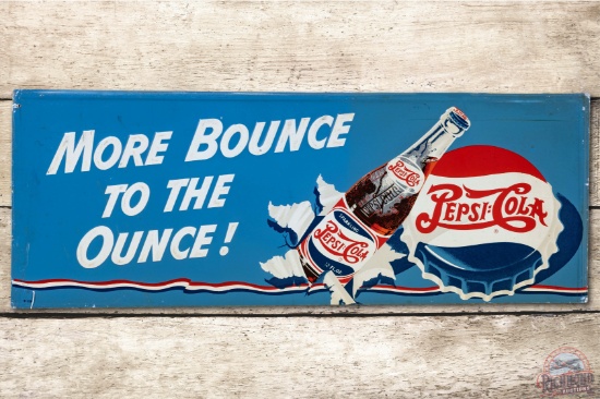 Pepsi Cola "More Bounce to the Ounce" w/ Bottle & Logo Metal Sign TAC 8.5
