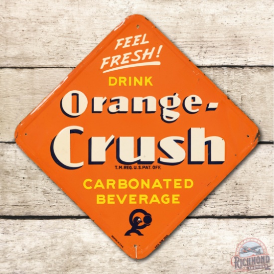 1939 Feel Fresh! Drink Orange Crush w/ Crushy Metal Sign TAC 8.25