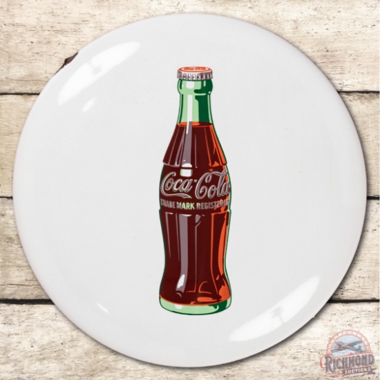 24" Coca-Cola & Bottle White Porcelain Button Sign TAC 9