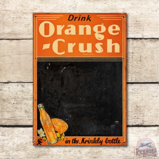 1935 Drink Orange-Crush "In the Krinkly Bottle" Metal Menu Board Sign TAC 7