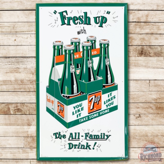80" 7 up "Fresh Up" "The All-Family Drink" & Six Pack Image Metal Sign TAC 9.25