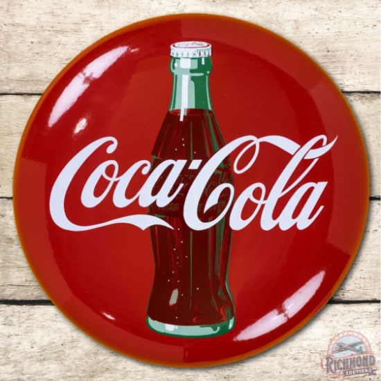 24" Coca-Cola w/ Bottle Porcelain Button Sign TAC 9