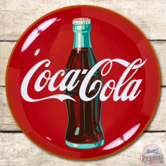 24" Coca-Cola w/ Bottle Metal Button Sign TAC 9