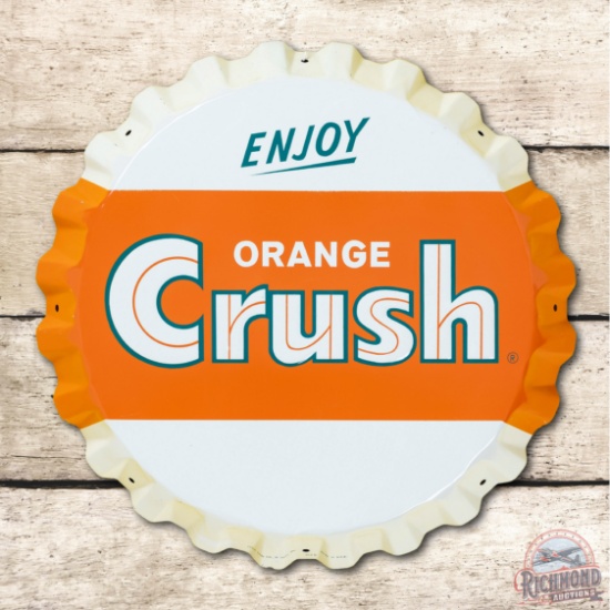 19" Enjoy Orange Crush Bottle Cap Embossed Metal Sign TAC 9.5