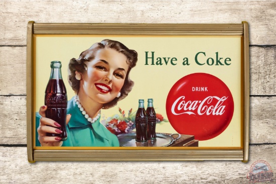 Have A Coca-Cola w/ Lady Cardboard Sign & Original Frame TAC 9