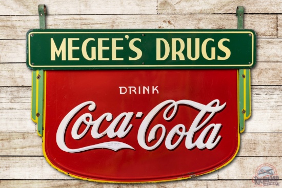 5' Drink Coca-Cola & Attached "Megee's Drugs" Porcelain Signs TAC 8.5