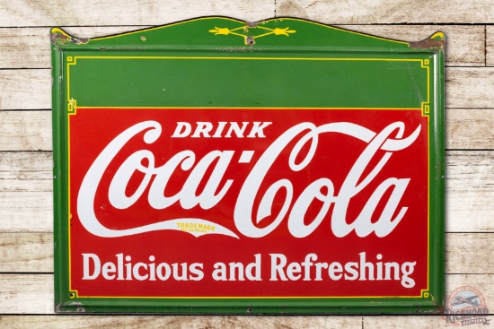 Rare 1935 Drink Coca-Cola & Blank Privilege Panel Porcelain Sign TAC 8.25