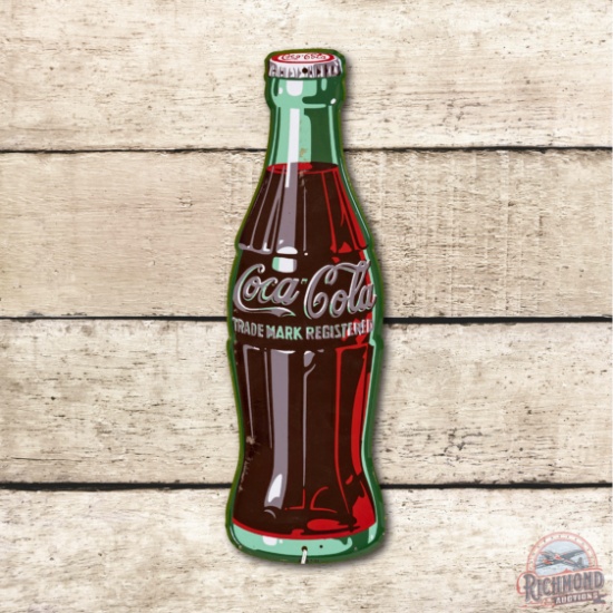1951 Coca-Cola Bottle Shaped Embossed Metal Sign TAC 9