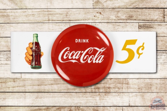 Drink Coca-Cola Porcelain Button on Porcelain Sleigh Sign TAC 9