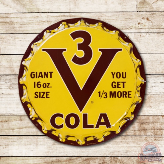 28" V3 Cola Embossed Metal Bottle Cap Sign TAC 8.9