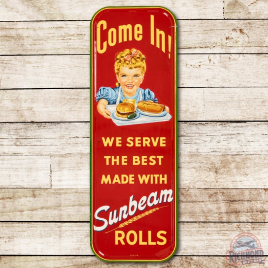 NOS 1952 Sunbeam Rolls "We Serve The Best Made with" & Logo Metal Sign TAC 9.75