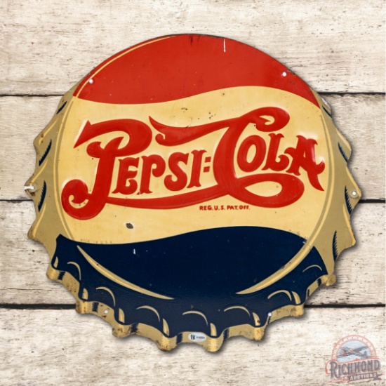 14" Pepsi Cola Metal Bottle Cap Sign TAC 7.25