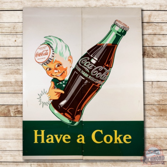 10' 1950 Sprite Boy "Have a Coke" Two Piece Tin Billboard Sign TAC 8.75