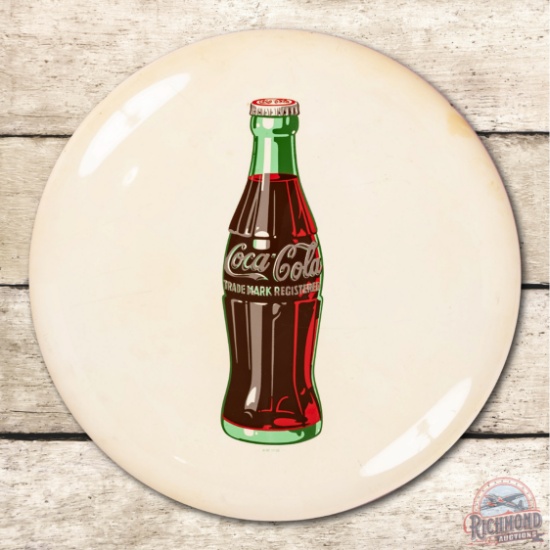 1952 24" Drink Coca-Cola White Metal Button Sign TAC 8.75