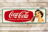 Coca-Cola Delicious & Refreshing w/ Lady Metal Sign TAC 9.25