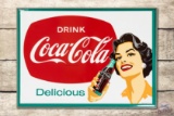 Australian Drink Coca-Cola Delicious w/ Lady Metal Sign TAC 9.5