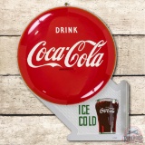 Drink Coca-Cola Ice Cold Metal Flange Sign w/ Buttons TAC 9 & 8.5