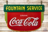 5' Drink Coca-Cola & Attached Fountain Service Porcelain Signs TAC 8.5