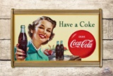 Have A Coca-Cola w/ Lady Cardboard Sign & Original Frame TAC 9