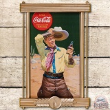 Drink Coca-Cola w/ Cowboy Cardboard Sign & Original Frame TAC 8.5