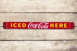 Iced Coca-Cola Here Porcelain Door Push Sign TAC 8.75