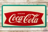 1964 6' Drink Coca-Cola Fishtail Logo & Privilege Panel Metal Sign TAC 9