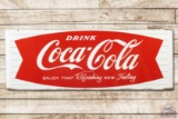 5' Drink Coca-Cola Fishtail Logo Porcelain Sleigh Sign TAC 9
