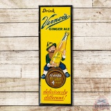 1950 Drink Vernor's Ginger Ale Embossed Vertical Metal Sign TAC 7.75