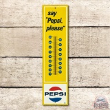 1965 Say Pepsi Please & Logo Metal Thermometer TAC 8.75