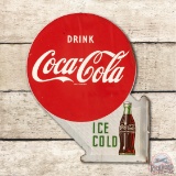 1952 Drink Coca-Cola Ice Cold w/ Bottle Metal Flange Sign TAC 8.5