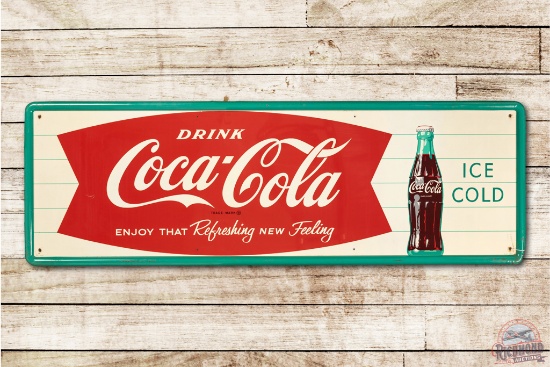 Drink Coca Cola Ice Cold w/ Bottle & Fishtail Logo Tin Sign