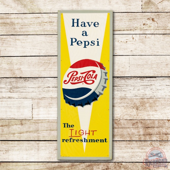 1959 Have a Pepsi Light Refreshment w/ Bottle Cap Tin Sign