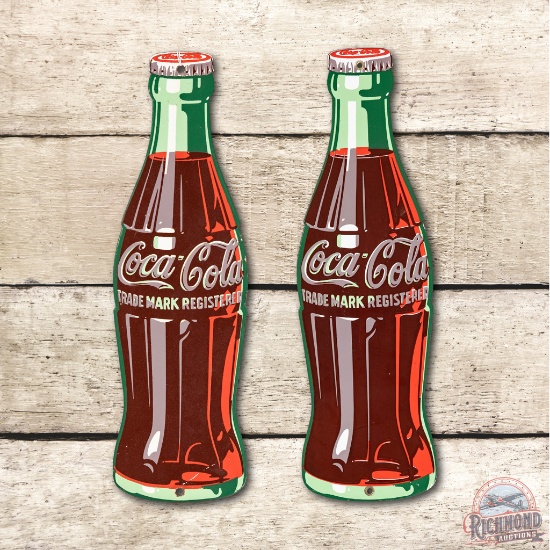 Pair of 16" Coca Cola Porcelain Die Cut Bottle Signs