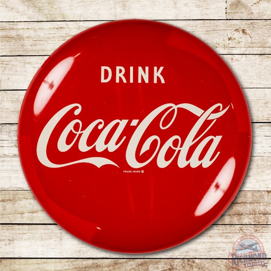 36" Red Drink Coca Cola Tin Button Sign