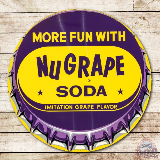 36" More Fun w/ NuGrape Soda Tin Bottlecap Sign