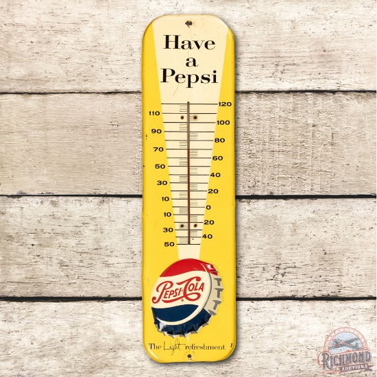 Have A Pepsi Embossed Bottle Cap Tin Thermometer Sign