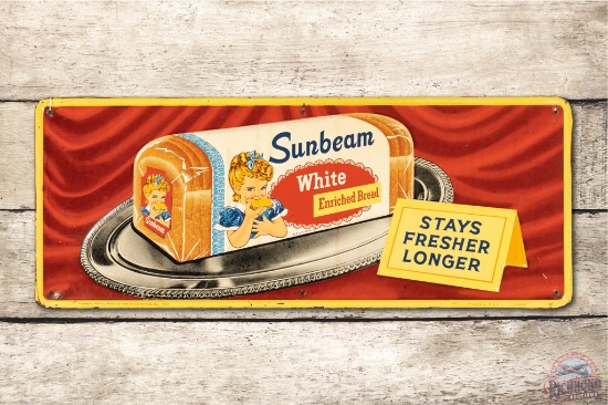 1960 Sunbeam White Enriched Bread Fresher Longer Tin Sign