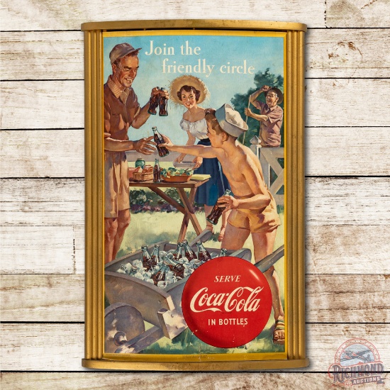 Serve Coca Cola In Bottles Reversable Cardboard Sign & Original Wood Frame