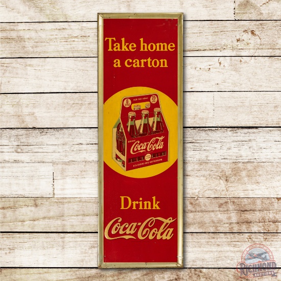 1940 Drink Coca Cola "Take Home a Carton" w/ 6 Pack Tin Sign