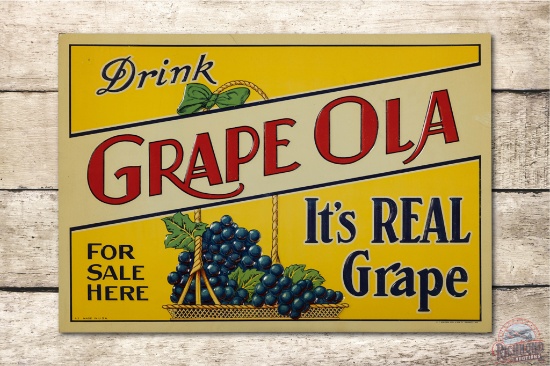 NOS Drink Grape Ola It's Real Grapes Embossed Tin Sign