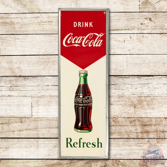 1950 Drink Coca Cola Refresh w/ Bottle Tin Sign