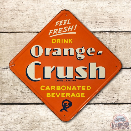 1939 Feel Fresh Drink Orange Crush w/ Crushy Embossed Tin Sign